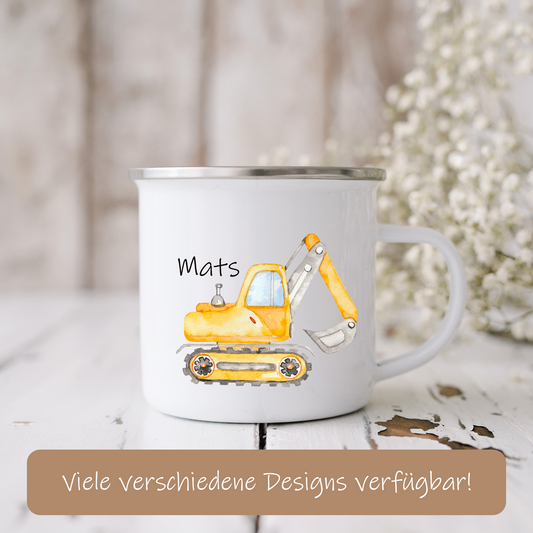 Kinder - Tasse Emaille Baustellenfahrzeuge